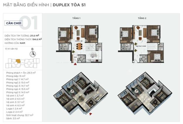 Chính chủ cần bán căn 194,6m2 Duplex ở Sunshine City, KĐT Ciputra Hà Nội