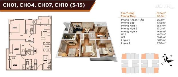 Bán căn hộ góc 87m2 3PN2WC tại HC Golden Hồng Tiến