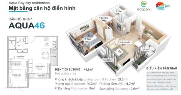GIÁ TỐT - Bán căn hộ 1 ngủ, 46m2 tại chung cư Aqua Bay Ecopark - Giá 1 tỷ 3