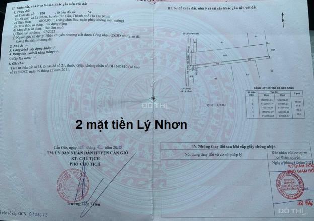 2 mặt tiền đường Lý Nhơn, Dương Văn Hạnh, xã Lý Nhơn Cần Giờ, Sổ theo hình, 3.5 triệu/m2