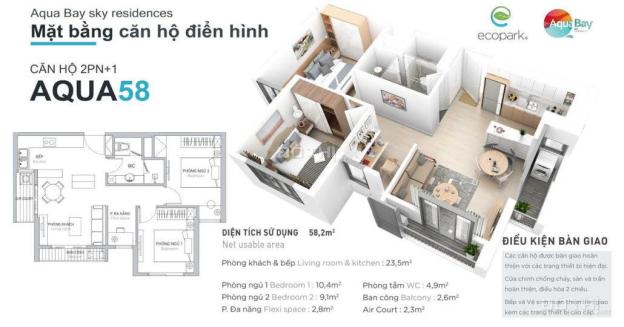 Bán căn hộ 2 phòng ngủ, ban công rộng, Đông Nam - Chung cư Aqua Bay Ecopark - Giá hợp lý