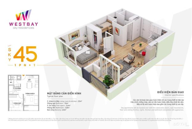 Cho thuê căn hộ 1PN , 45m2 , Chung cư West Bay Ecopark - Giá rẻ 5tr/tháng